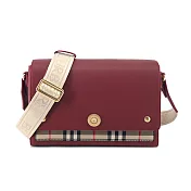 BURBERRY  Horseferry小牛皮格紋帆布飾邊斜背包- 紅棕