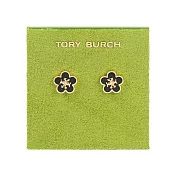 TORY BURCH Kira 花朵設計琺瑯針式耳環 (黑色/金色)
