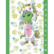 Sketchbook: Cool Blank Notebook for Sketching and Picture Space with Kawaii Unicorn Alien, Unlined Paper Book for Drawing, Journal