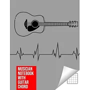 Musician Notebook with Guitar Chord - Guitar/Bass Fretboard Paper Cool Bassist Gift For A Bass Player Notebook guitar chords in grey color Cover