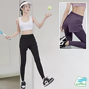 【BODYAIR嚴選】假兩件高腰修身版九分褲(瑜珈.運動.慢跑.透氣.舞蹈.運動褲) S 黑