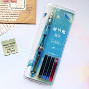 琥珀糖鋼筆（含萬用F筆尖＋4管卡式墨水＋用鋼筆畫可愛生活插畫手帳）墨水管2.6mm口徑 -水波藍