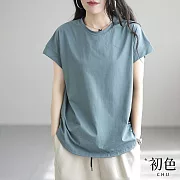 【初色】印花寬鬆顯瘦大碼圓領T恤上衣-7款任選-39457(M-2XL可選) XL G.藍色