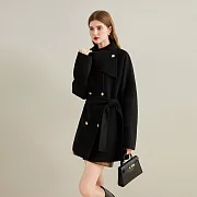 【MsMore】 新年紅色千金毛呢大衣圍脖領小個子呢子外套# 127015 XL 黑色