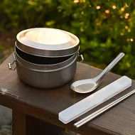【鈦安TiANN】純鈦雙層鐵路便當盒 1000ml(14cm)+台式湯匙組