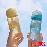 【THERMOS膳魔師】彈蓋吸管瓶兒童瓶450ml (F4011TFW-YLA) 花草黃