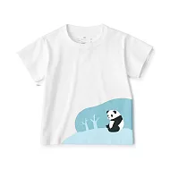 【MUJI 無印良品】幼兒棉混聚酯纖維容易穿脫印花短袖T恤 90 大貓熊(柔白)