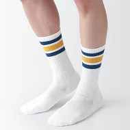【MUJI 無印良品】男棉混足底圈絨厚織直角襪25-27cm 黃紋樣