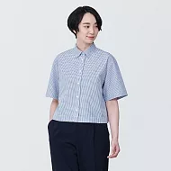 【MUJI 無印良品】女有機棉涼感平織布標準領短袖襯衫 L 藍格紋