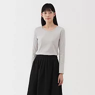 【MUJI 無印良品】女彈性針織圓領長袖T恤 S 淺灰
