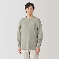 【MUJI 無印良品】男抗UV速乾鬆餅紋亨利領長袖T恤 XL 米黃