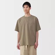 【MUJI 無印良品】男透氣亨利領短袖布帛T恤 S 灰棕