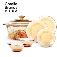 【美國康寧 VISIONS】晶鑽鍋2.2L+PYREX餐盤超值六件組