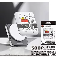【正版授權】SNOOPY史努比 晶磁系列 迷你磁吸無線充行動電源 5000mAh 黑緞帶