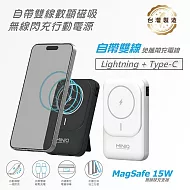 MINIQ 台灣製造 10000mAh 20W 自帶雙線/數顯/磁吸無線閃充行動電源(MD-BP075-Qi) 黑色