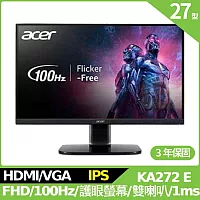 Acer KA272 E 27型護眼螢幕(IPS,VGA,HDMI,2Wx2)