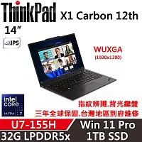 【Lenovo】聯想 ThinkPad X1C 12th 14吋 AI PC 三年保固 Ultra 7-155H 32G/1TB SSD 黑