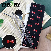 【OMORY】日式麻布手作環保餐具袋(附餐具)─蝴蝶結