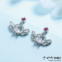 【Sayaka紗彌佳】925純銀可愛鏤空愛心翅膀造型鑲鑽耳環 ─單一款式