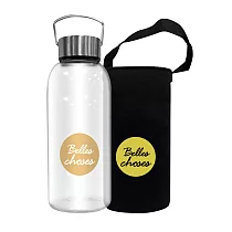 【FUJI─GRACE富士雅麗】高硼矽耐熱手提玻璃瓶1000ml (附潛水布提袋)金色