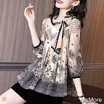 【MsMore】法國維納斯女神印花雪紡七分袖上衣#108929─ L 印花