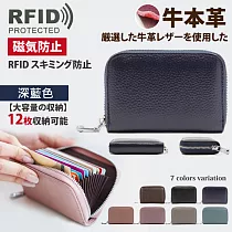 【Sayaka紗彌佳】頂級頭層牛皮─ RFID磁氣防盜刷12卡風琴式卡包 / 零錢包 ─深藍色