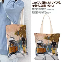 【Sayaka紗彌佳】日系創意手繪插畫風格系列肩背帆布包 ─1419路面電車
