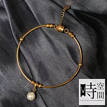 『時空間』沉穩魅力金屬圓環垂墜珍珠磁吸(18Kgpゴールド)手環 ─單一款式
