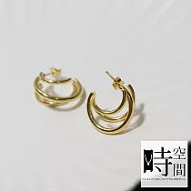 『時空間』線條立體感鏤空三線月牙造型(18Kgpゴールド)耳環 ─單一款式