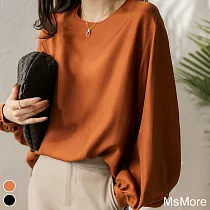 【MsMore】英國佳人綢緞晶亮燈籠袖寬鬆上衣#110698─ XL 焦糖