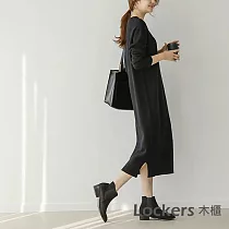 【Lockers 木櫃】針織寬鬆長款過膝套頭毛衣裙─3色 L11010267 FREE 黑色
