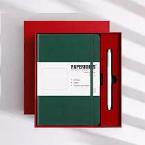 PAPERIDEAS 精美禮盒組 A5子彈筆記本 頁碼硬面綁帶筆記本 與成功有約的子彈筆記術 紅色─聖誕綠