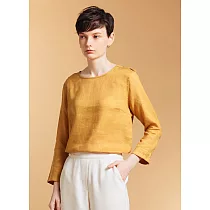 【ST.MALO】法式名伶100%亞麻沁涼調溫精品女上衣─2202WB XL 蜂蜜黃