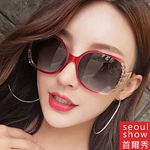 seoul show首爾秀 金屬皮帶扣漸層透花太陽眼鏡UV400墨鏡 8801 酒紅透花黑灰片