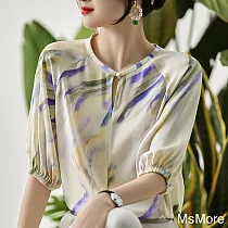 【MsMore】 彩雲印花涼感罩衫上衣# 113317 M 花紋
