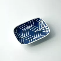 【日本製】自然生活長型小盤12.5x9cm(小菜盤、醬料盤) 藍磚交錯