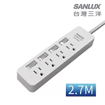 SANLUX台灣三洋轉接延長電源線 3孔4座4切插座2.7M(SYPW─344BA)