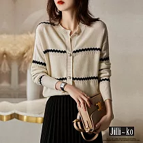 【Jilli~ko】溫柔風條紋薄款開扣針織衫 J9527 FREE 杏色