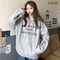【AMIEE】英文刺繡款百搭簡約帽T(KDT─094) L 灰色