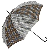 【日本because】Two Tone Check 復古格紋耐風直傘 ‧ 棕
