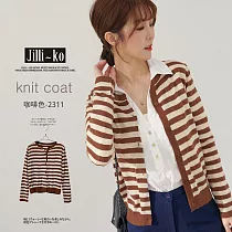 【Jilli~ko】日系溫柔氣質大地色系親膚軟糯針織衫女 FREE 咖啡條紋