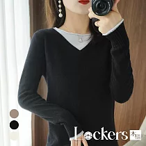 【Lockers 木櫃】春季假兩件圓領針織長袖上衣 L111013002 L 黑色L