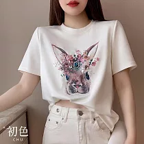 【初色】可愛兔子印花圓領休閒T恤上衣─白色─67454(M─2XL可選) M 白色