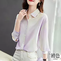 【初色】漸變扎染印花雪紡襯衫上衣─紫色─67246(M─2XL可選) 2XL 紫色