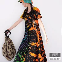 【潘克拉】紮染彩色雙波紋純棉T恤連衣裙─日落 TM1341 FREE 圖片色