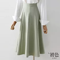 【初色】復古百褶裙A字裙傘裙大裙襬高腰顯瘦半身裙長裙─共3色─68811(M─2XL可選) 2XL 綠色