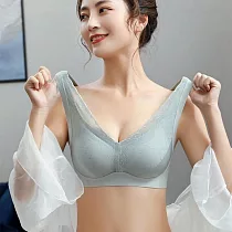 【唯蜜色】乳膠無痕小胸聚攏反重力無鋼圈收副乳背心內衣 2XL 淺綠色(38/85ABC)