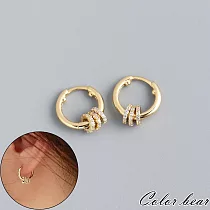 【卡樂熊】s925銀針韓系鋯石圓圈造型耳環/耳扣飾品(兩色)─ 金色