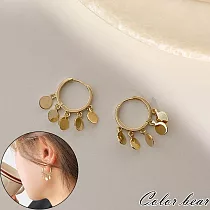 【卡樂熊】s925銀針韓系圓片層次造型耳環/耳扣飾品─ 金色