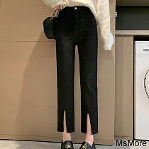 【MsMore】 黑色開叉牛仔褲學院風顯瘦彈力小個子九分煙管褲# 118736 2XL 黑色